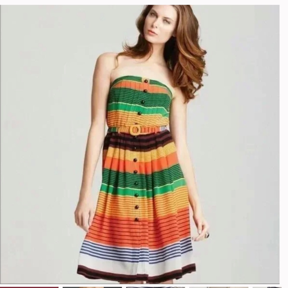 ⚪️⚪️Anthropologie Tracy Reese Silk Stripe'd Strapless Dress - Size 0